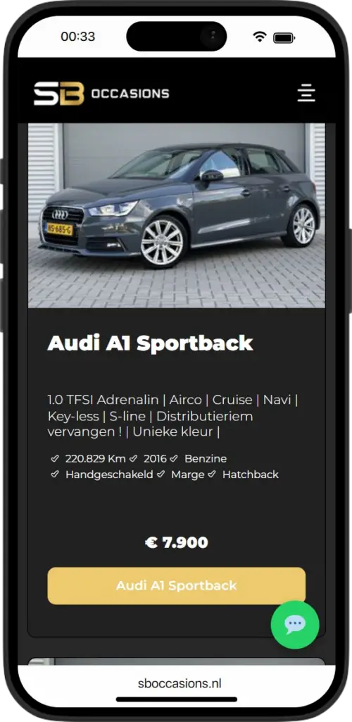SB Occasions – automotive website met voorraad en lease - Mobiel
