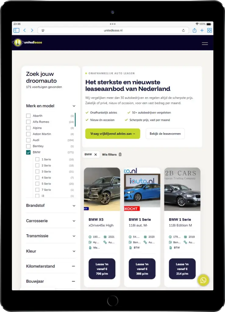 United Lease – schaalbaar leaseplatform - Tablet