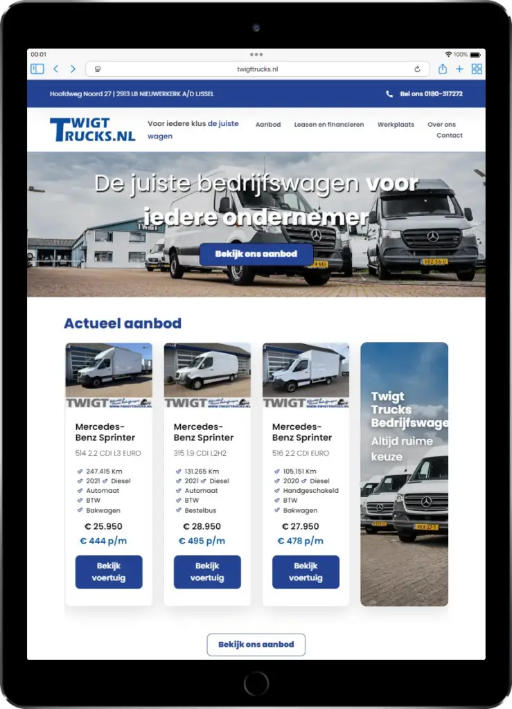 Twigt Trucks – compleet bedrijfswagenplatform - Tablet