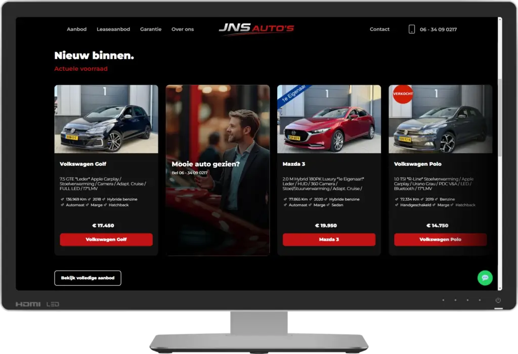 JNS Auto’s – persoonlijke occasionwebsite in Gemert - Desktop