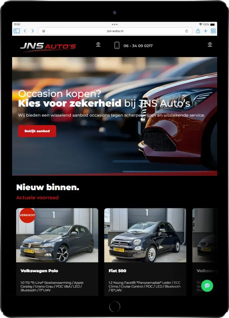JNS Auto’s – persoonlijke occasionwebsite in Gemert - Tablet