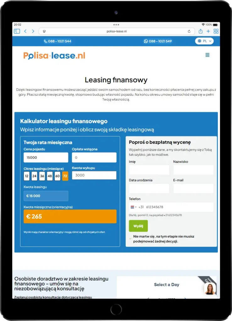 Polisa Lease – meertalig financial-leaseplatform - Tablet