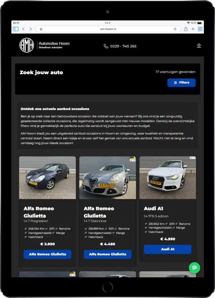 Automotive Hoorn – occasions, werkplaats en automotive diensten - Tablet