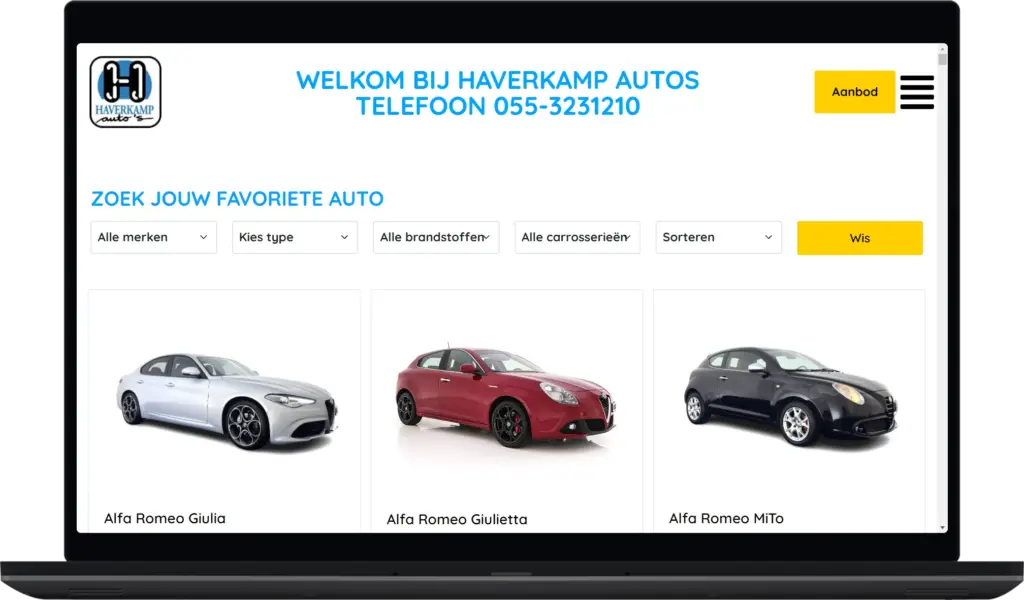 Haverkamp Auto’s – een overzichtelijke online showroom laptop