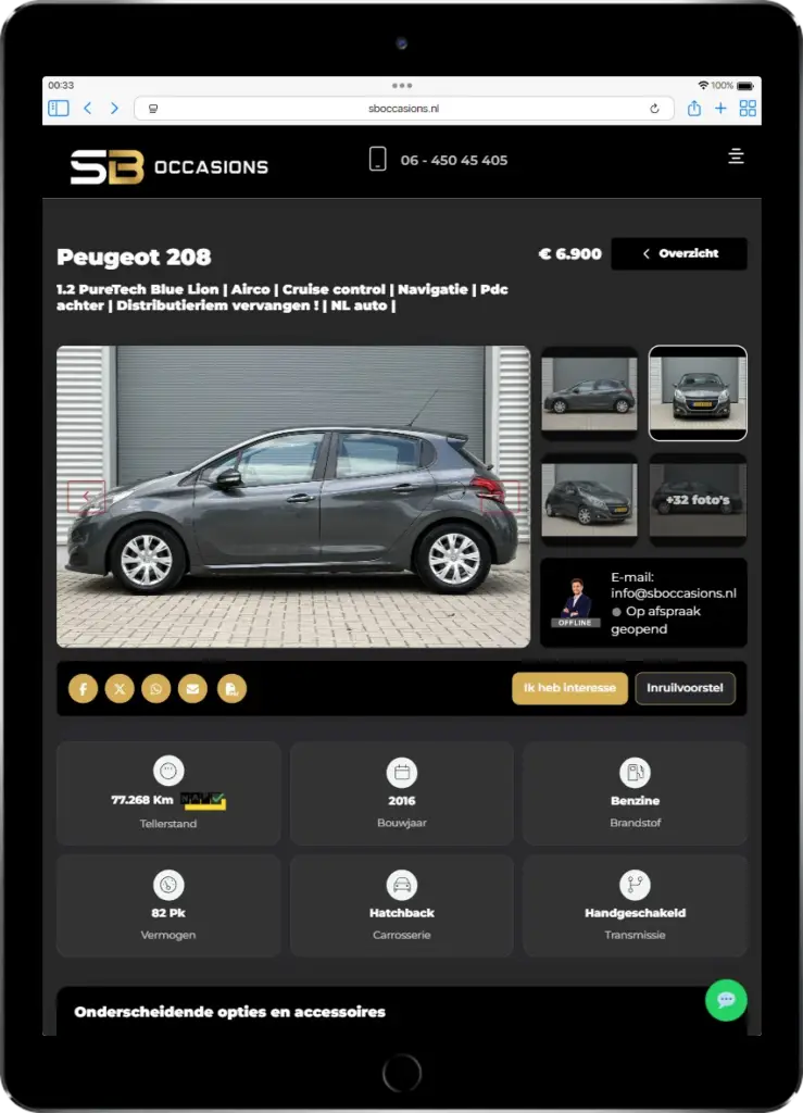 SB Occasions – automotive website met voorraad en lease - Tablet